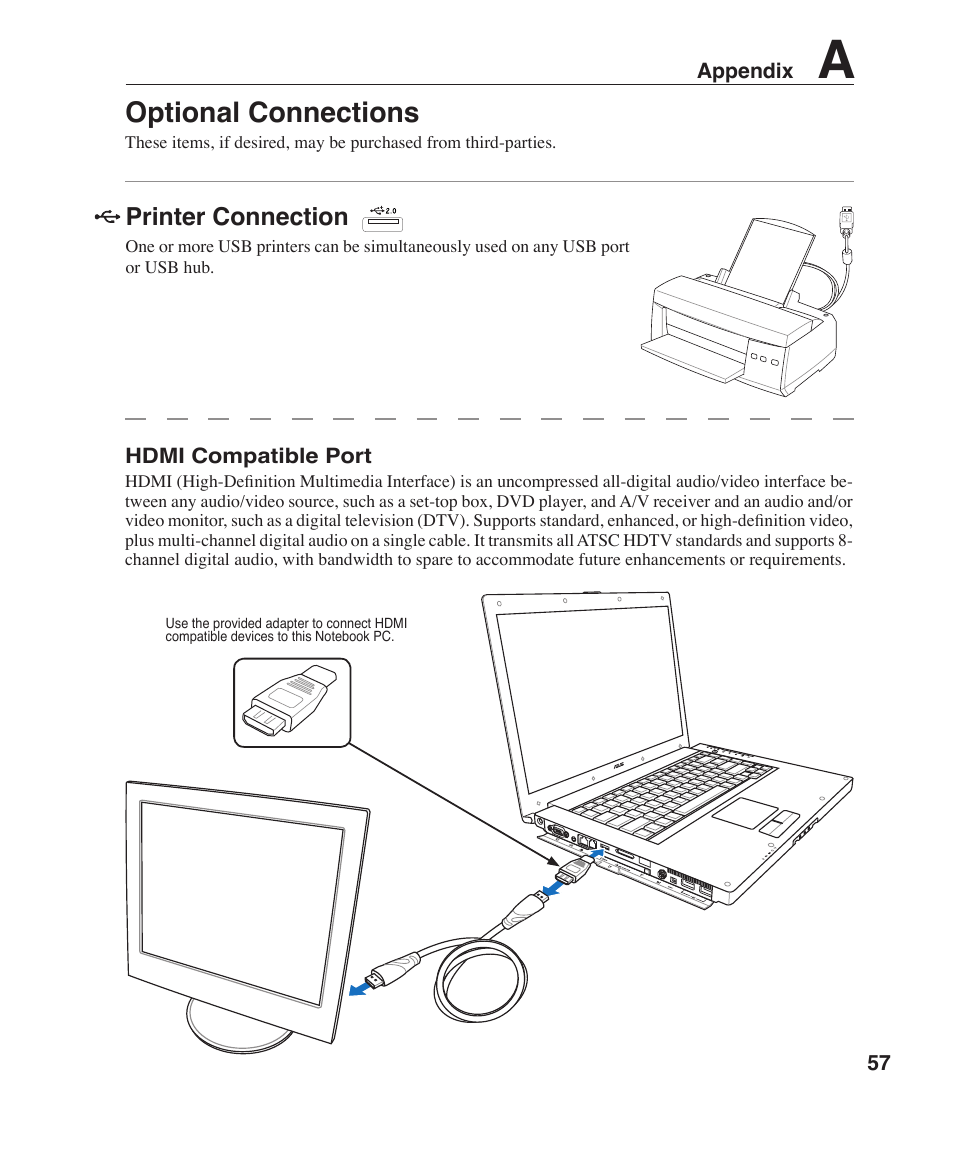 Optional connections | Asus W1J User Manual | Page 57 / 79