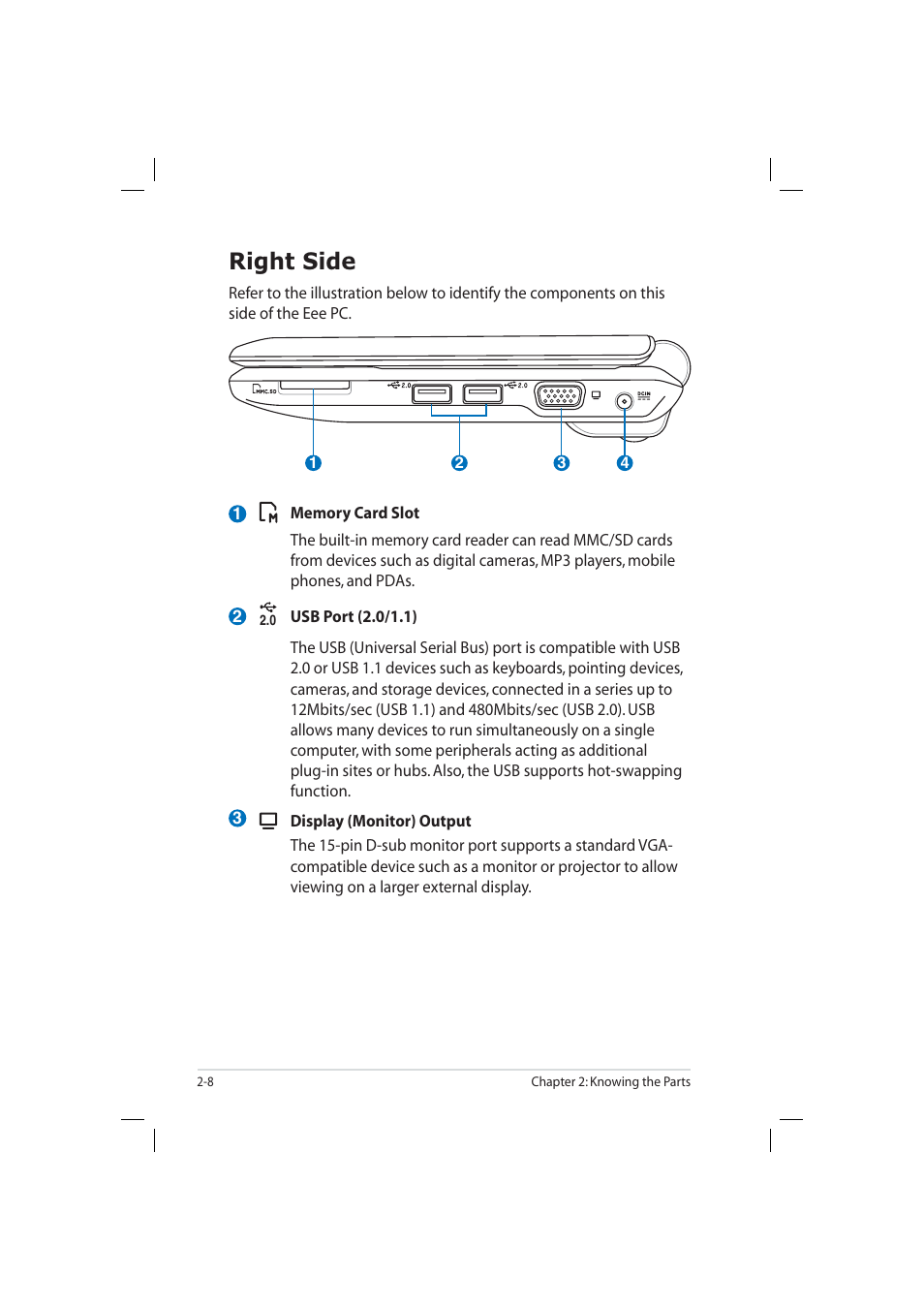 Right side | Asus Eee PC 904HD/XP User Manual | Page 20 / 82