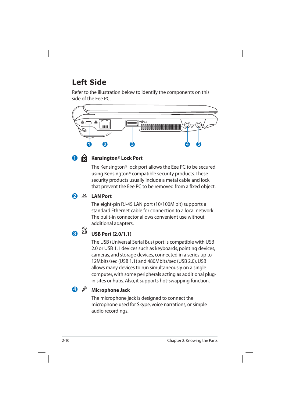 Left side | Asus Eee PC 904HD/XP User Manual | Page 22 / 82