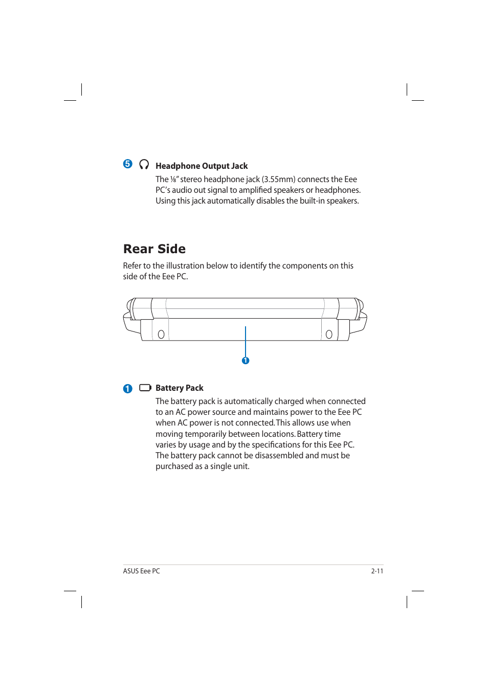 Rear side | Asus Eee PC 904HD/XP User Manual | Page 23 / 82