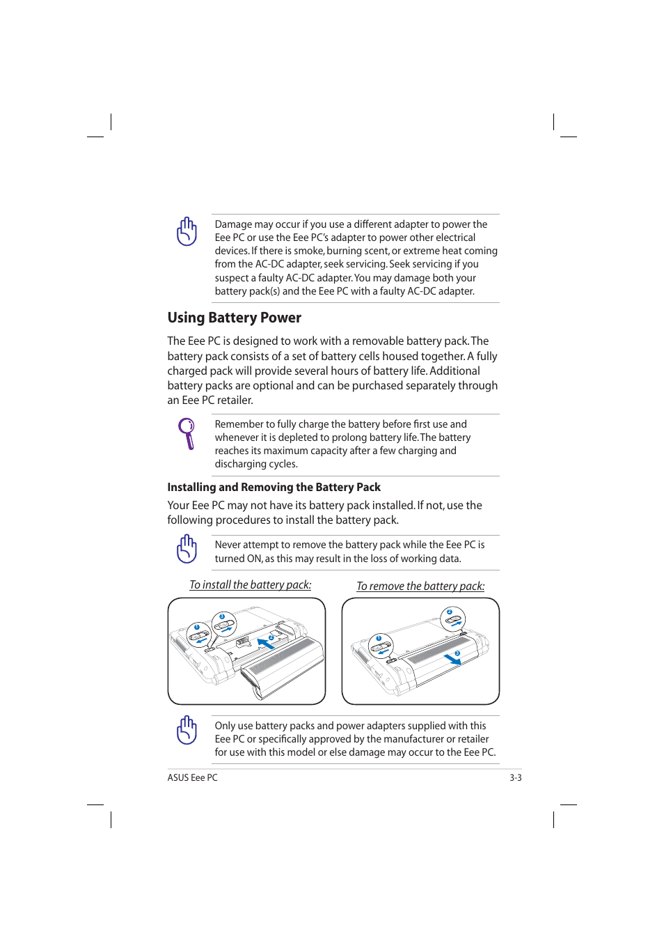 Using battery power | Asus Eee PC 904HD/XP User Manual | Page 27 / 82