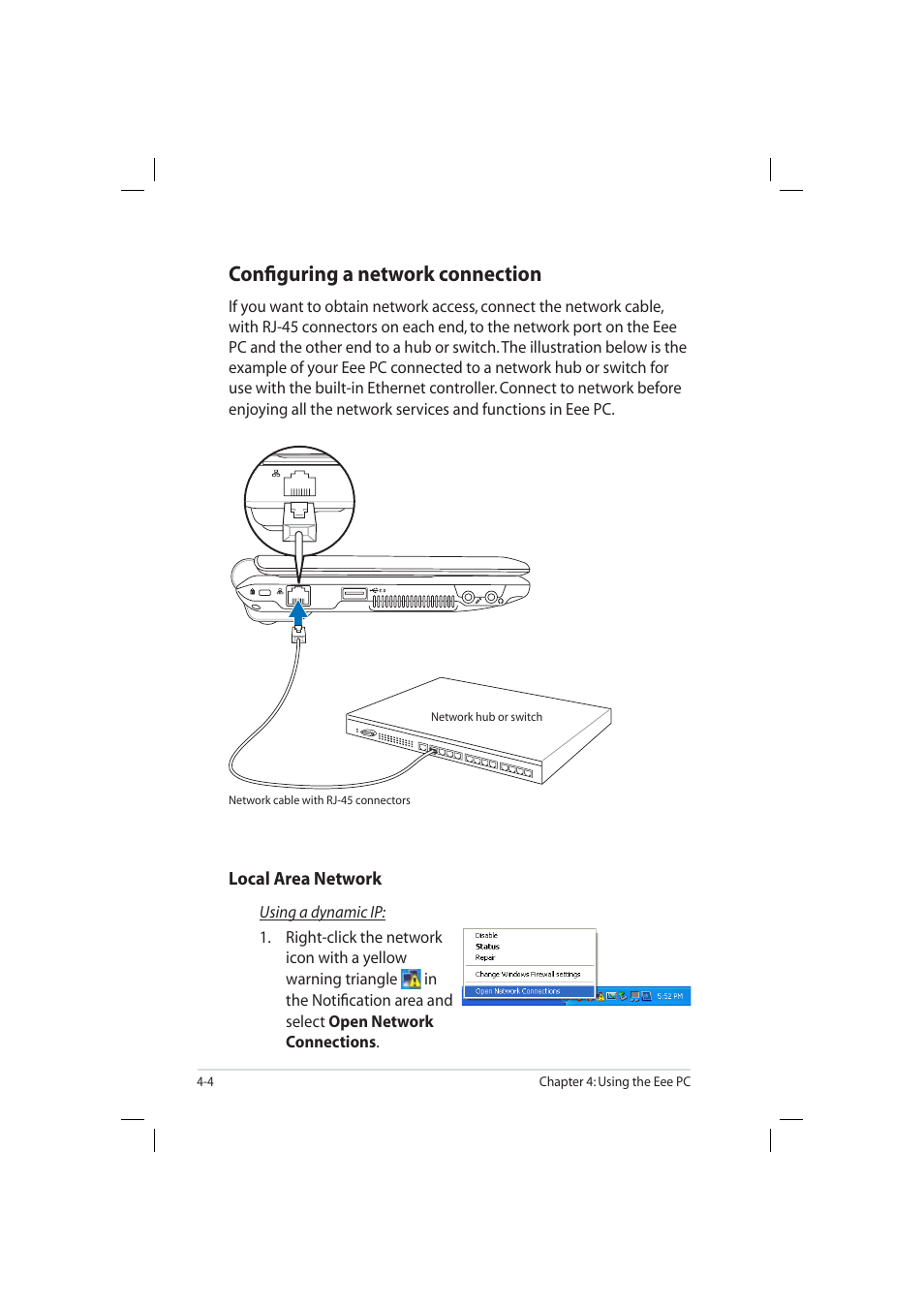 Conﬁguring a network connection | Asus Eee PC 904HD/XP User Manual | Page 46 / 82