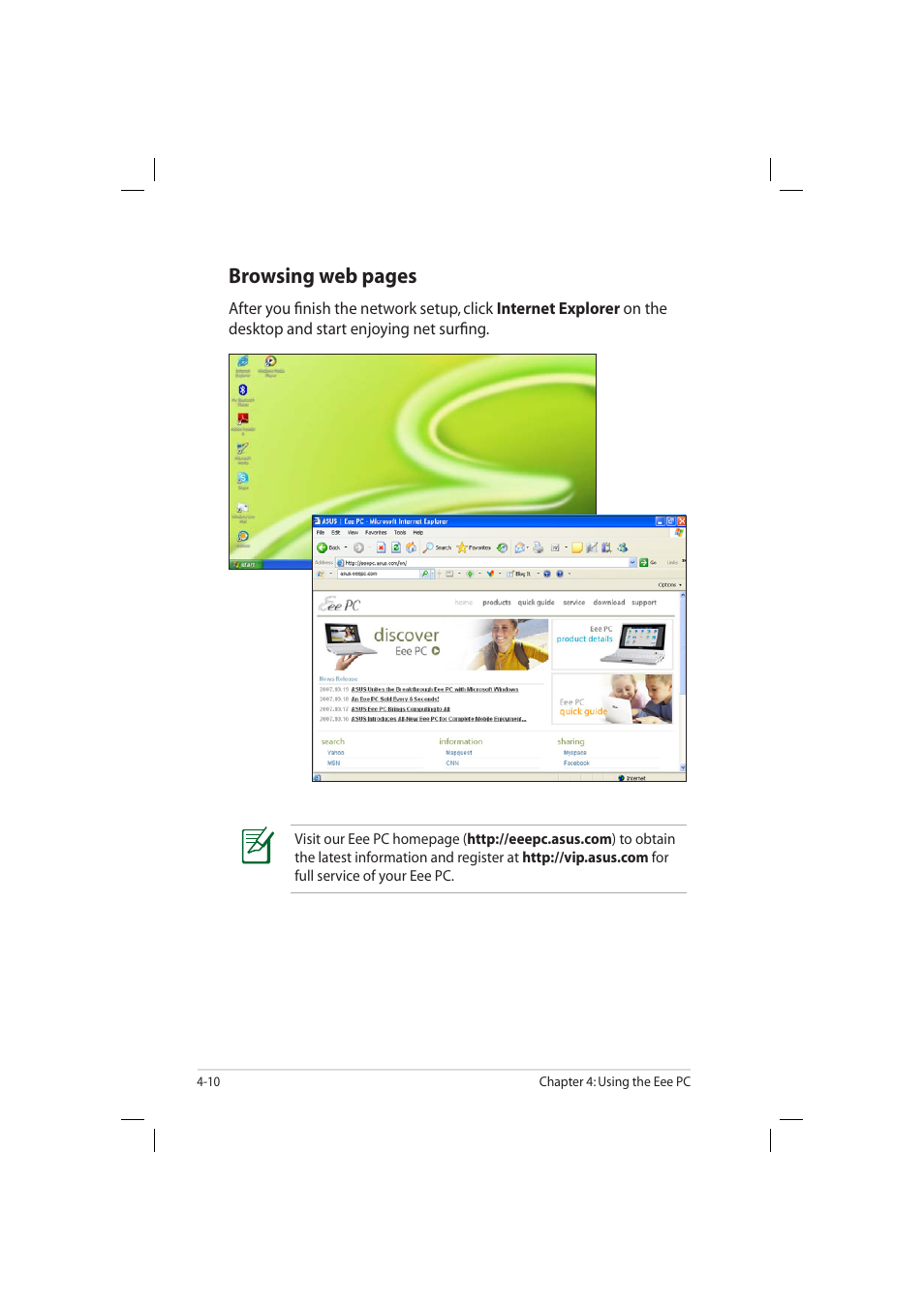 Browsing web pages | Asus Eee PC 904HD/XP User Manual | Page 52 / 82