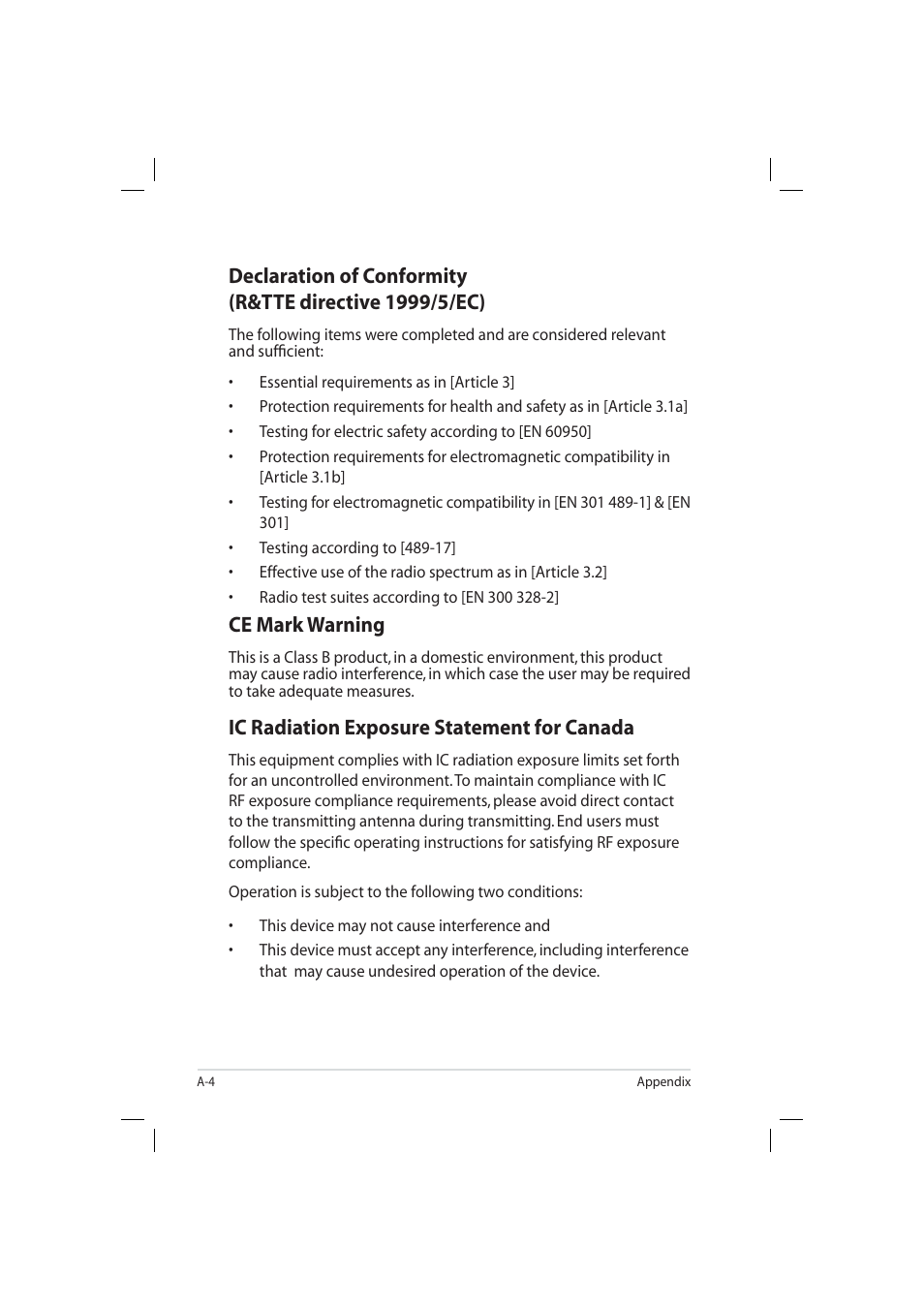 Ce mark warning, Ic radiation exposure statement for canada | Asus Eee PC 904HD/XP User Manual | Page 72 / 82