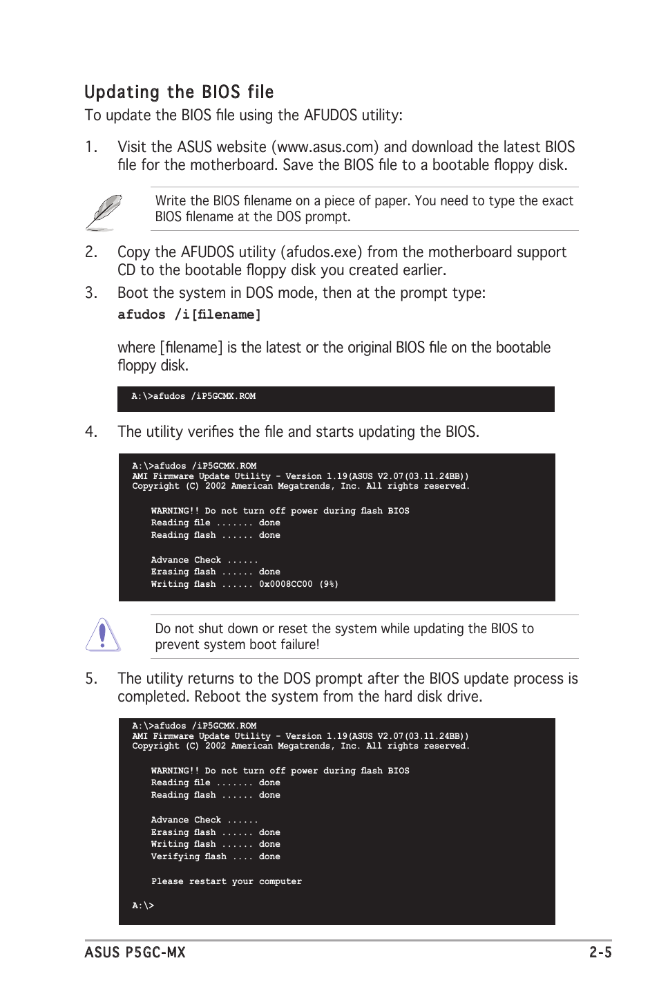 Updating the bios file | Asus P5GC-MX User Manual | Page 49 / 90