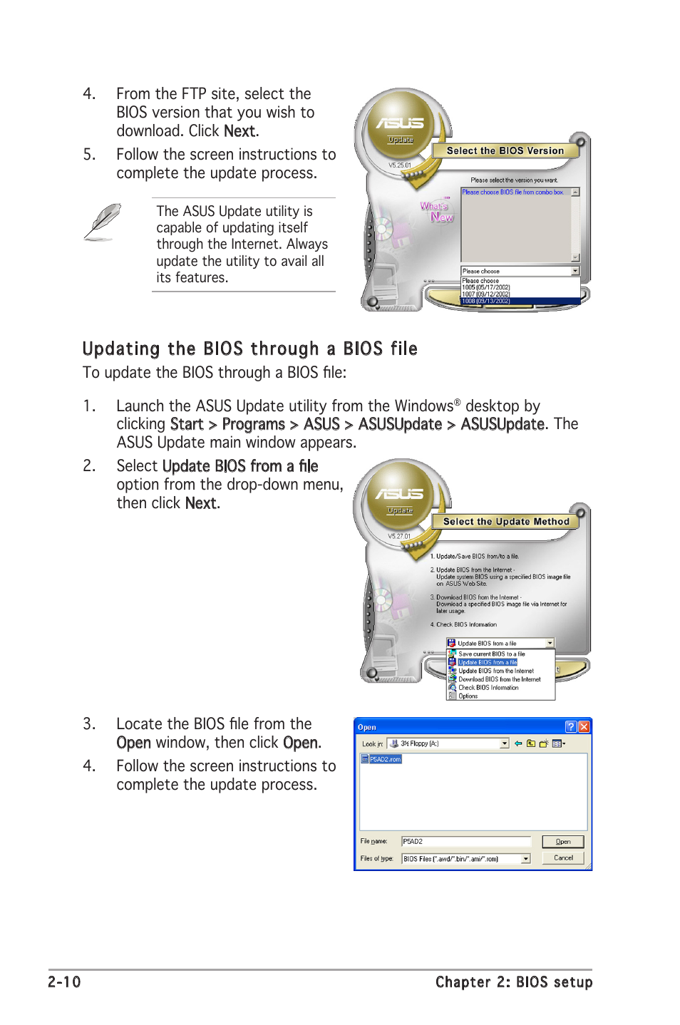 Updating the bios through a bios file | Asus P5GC-MX User Manual | Page 54 / 90