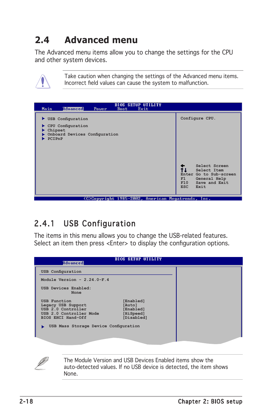 4 advanced menu, 1 usb configuration | Asus P5GC-MX User Manual | Page 62 / 90