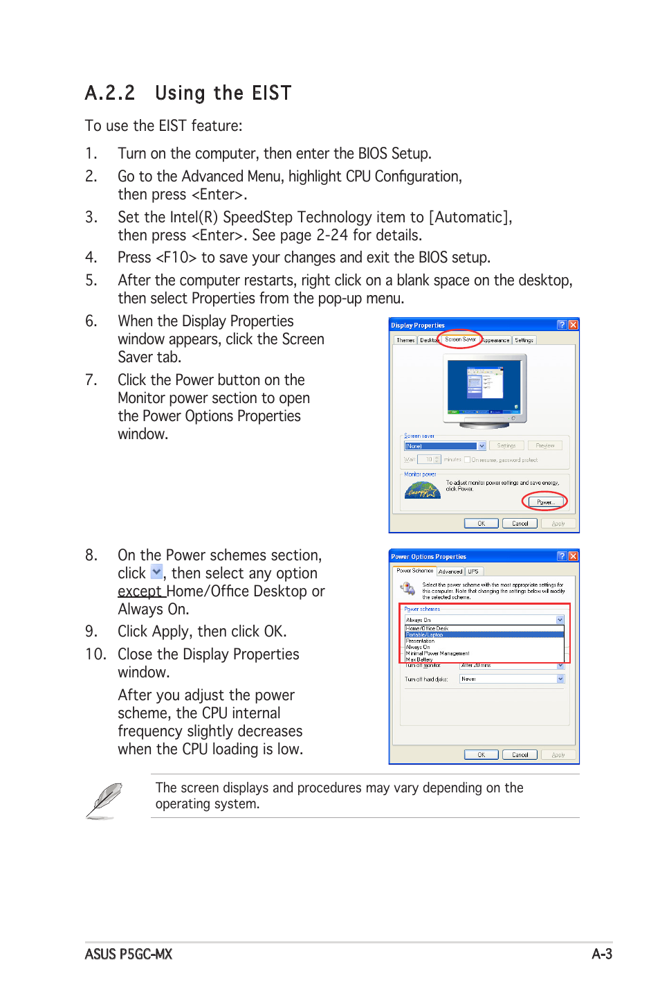 A.2.2 using the eist | Asus P5GC-MX User Manual | Page 89 / 90