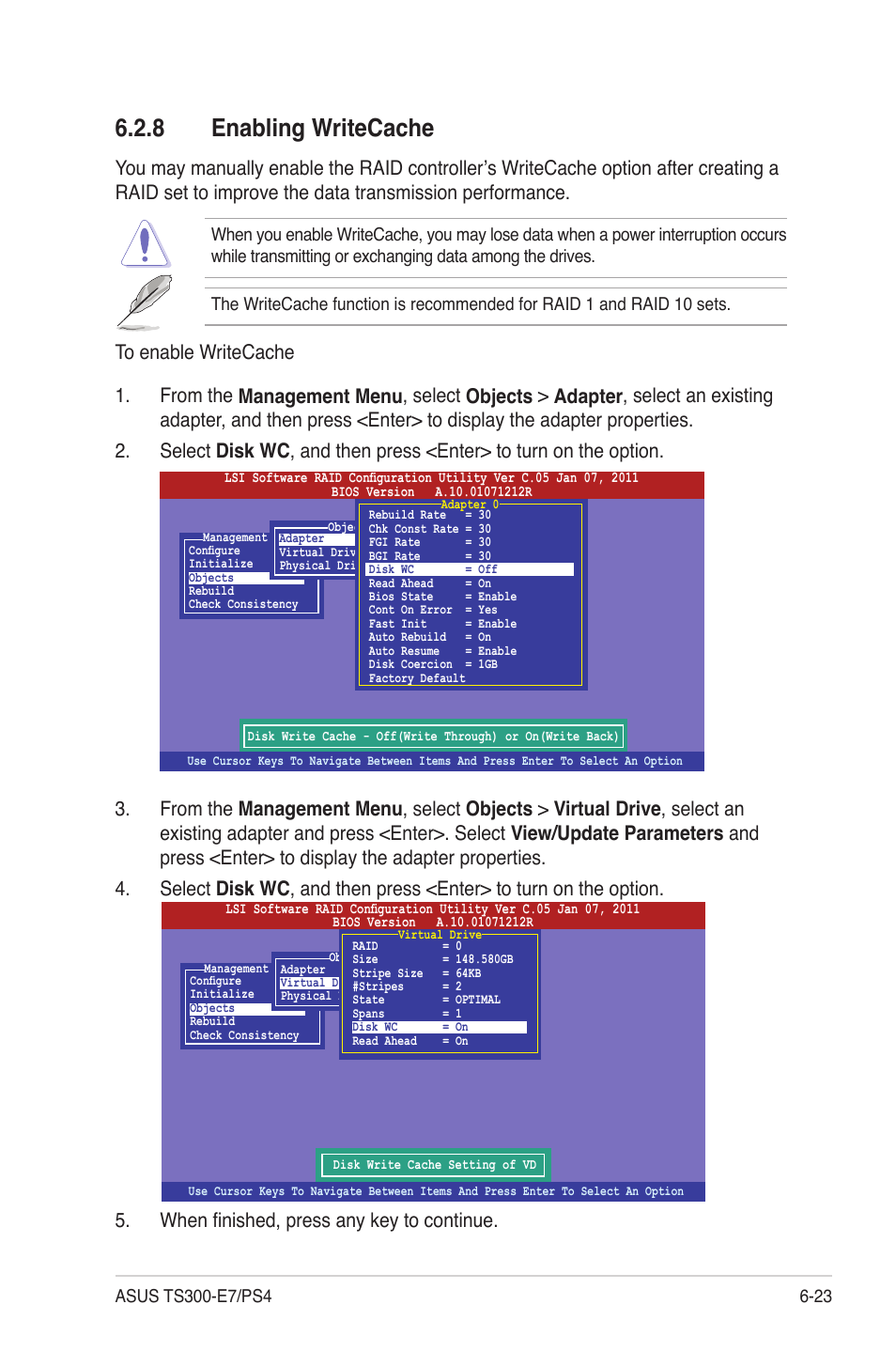 8 enabling writecache, Enabling writecache -23 | Asus TS300-E7/PS4 User Manual | Page 123 / 160