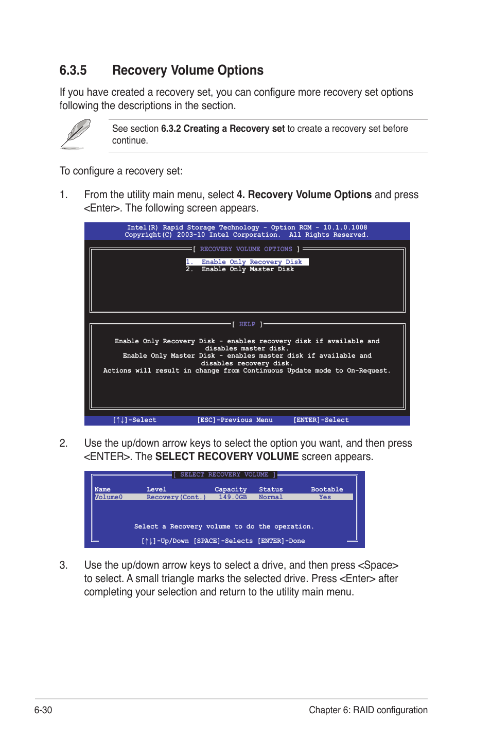 5 recovery volume options, Recovery volume options -30 | Asus TS300-E7/PS4 User Manual | Page 130 / 160