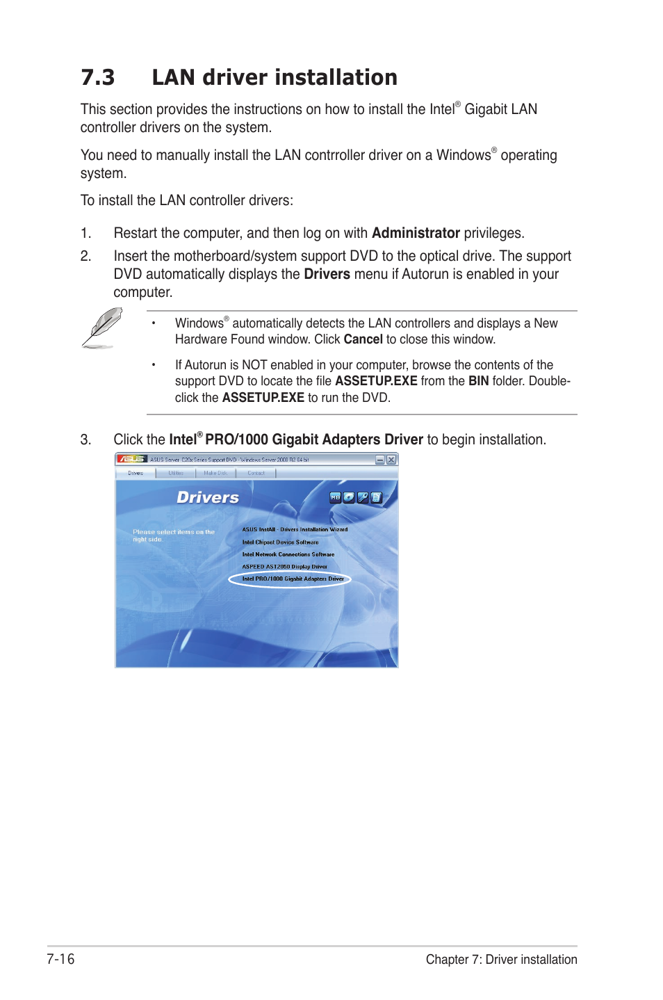 3 lan driver installation, Lan driver installation -16 | Asus TS300-E7/PS4 User Manual | Page 150 / 160