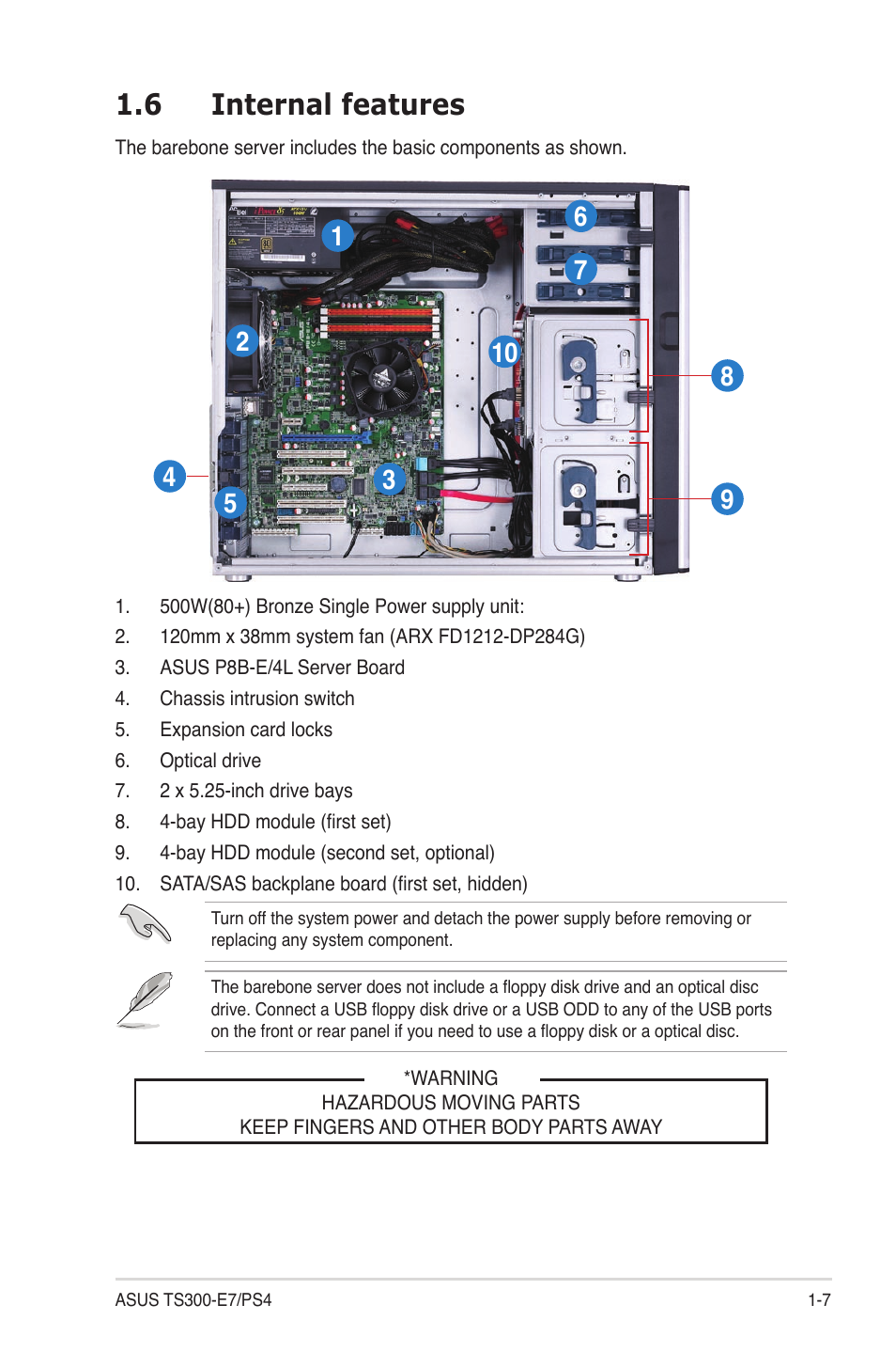 6 internal features, Internal features -7 | Asus TS300-E7/PS4 User Manual | Page 17 / 160