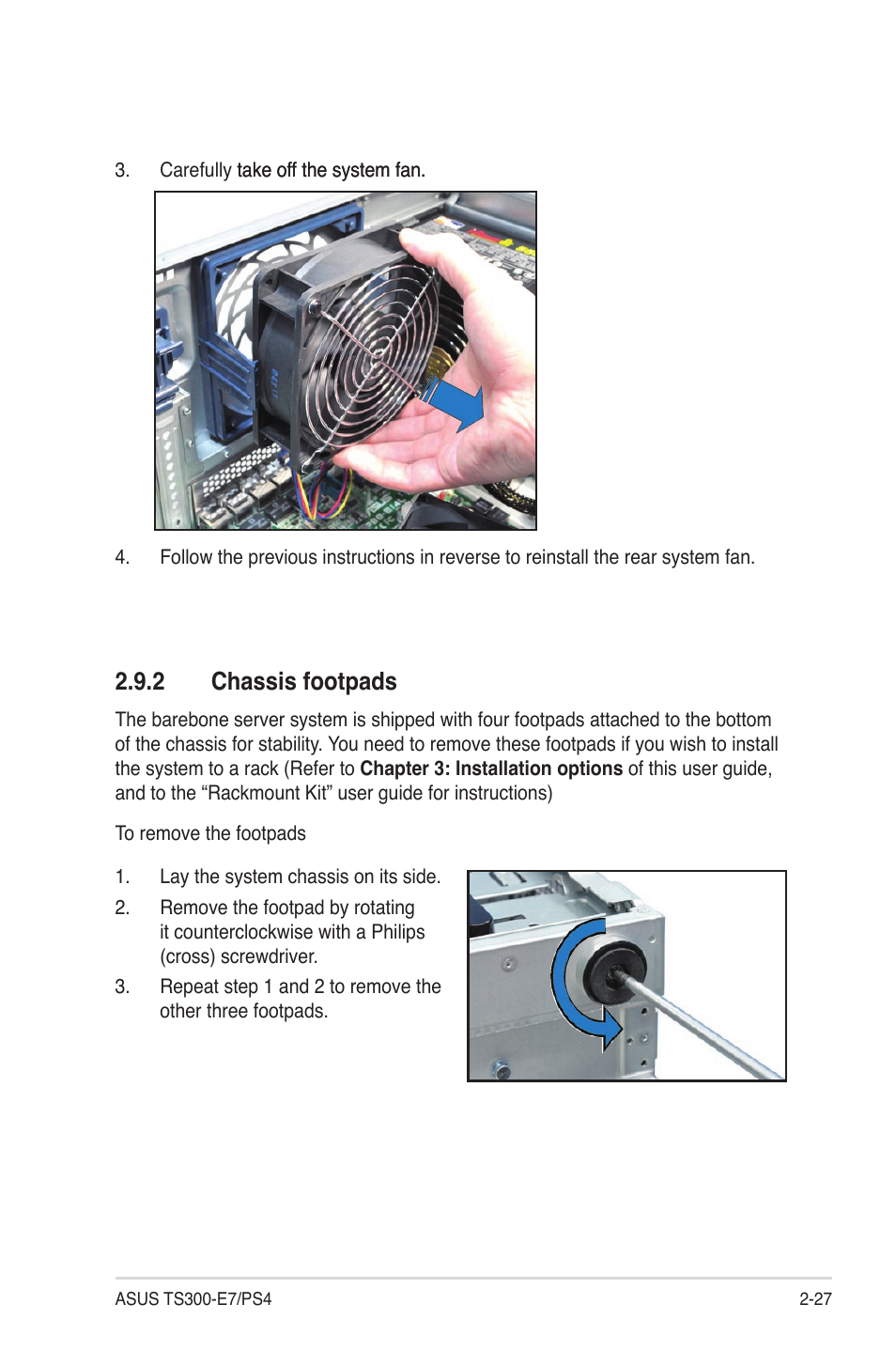 2 chassis footpads, Chassis footpads -27 | Asus TS300-E7/PS4 User Manual | Page 47 / 160