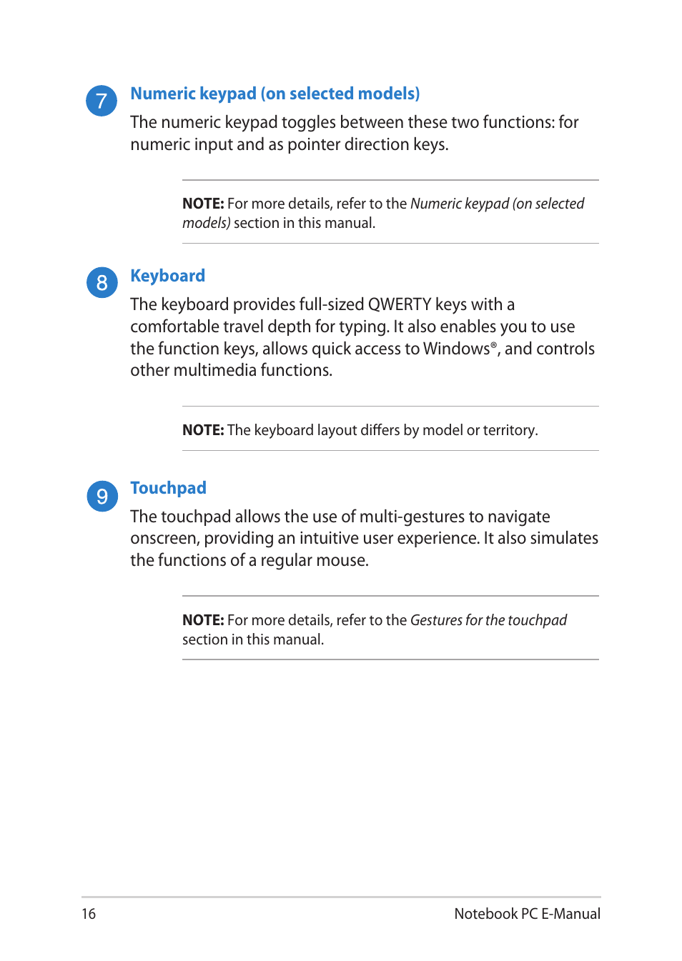 Asus Notebook PC (E-Manual) User Manual | Page 16 / 130