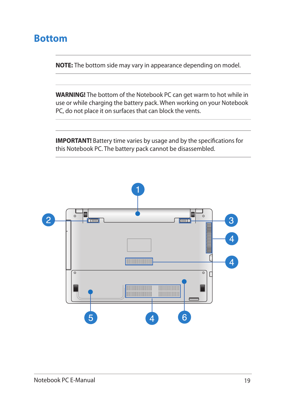 Bottom | Asus Notebook PC (E-Manual) User Manual | Page 19 / 130