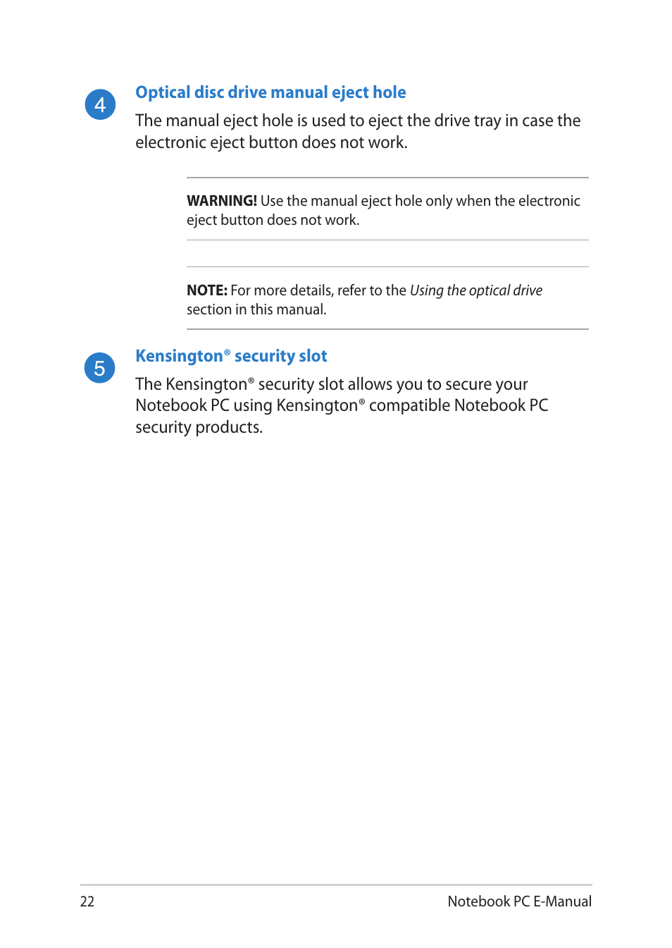 Asus Notebook PC (E-Manual) User Manual | Page 22 / 130