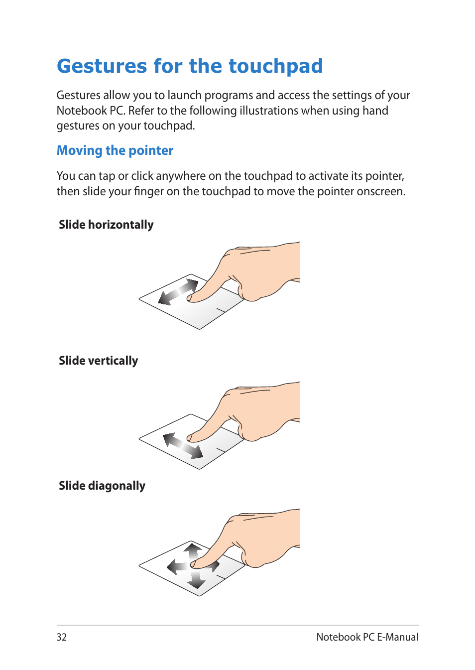Gestures for the touchpad | Asus Notebook PC (E-Manual) User Manual | Page 32 / 130