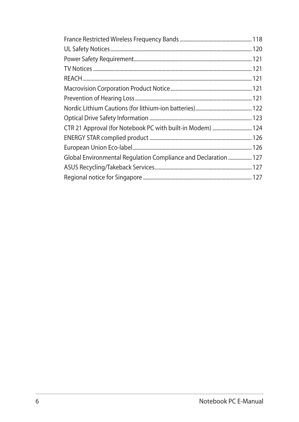 Asus Notebook PC (E-Manual) User Manual | Page 6 / 130