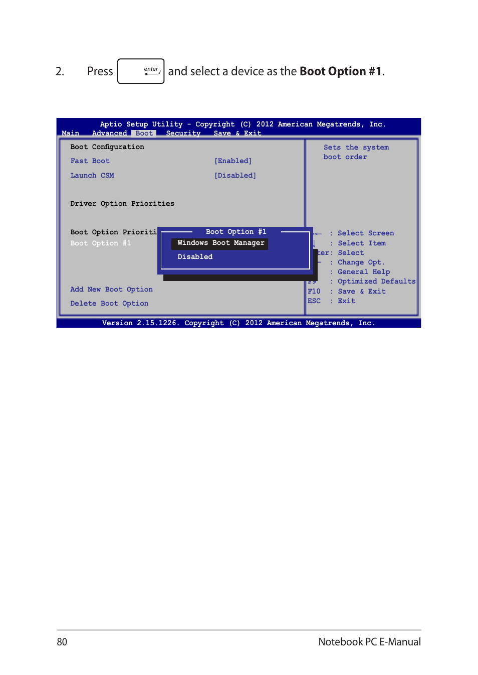 Press and select a device as the boot option #1 | Asus Notebook PC (E-Manual) User Manual | Page 80 / 130