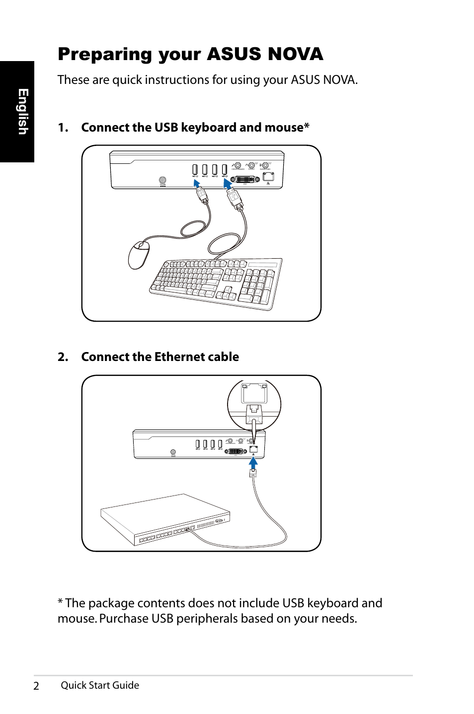 Preparing your asus nova, English, Connect the ethernet cable | Quick start guide | Asus NOVA (P20/P22) User Manual | Page 2 / 280