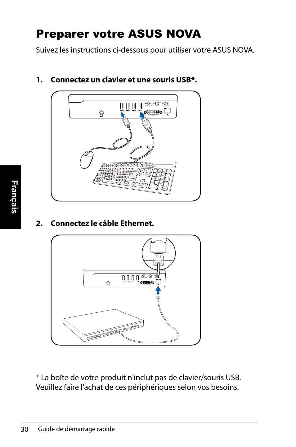 Preparer votre asus nova, Français, Connectez le câble ethernet | Guide de démarrage rapide | Asus NOVA (P20/P22) User Manual | Page 30 / 280