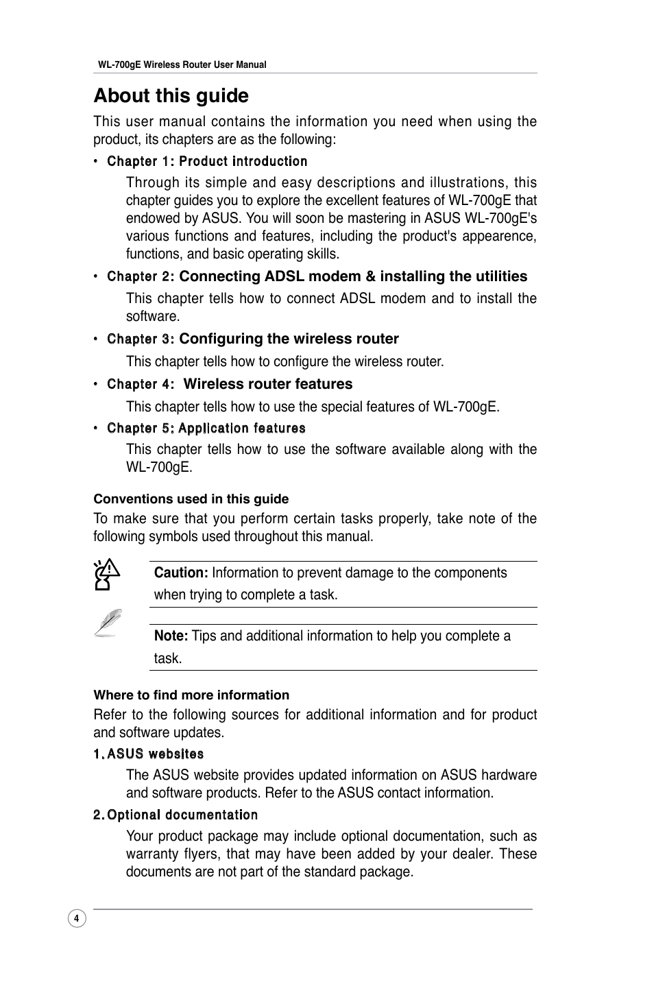 About this guide | Asus WL-700gE User Manual | Page 4 / 57