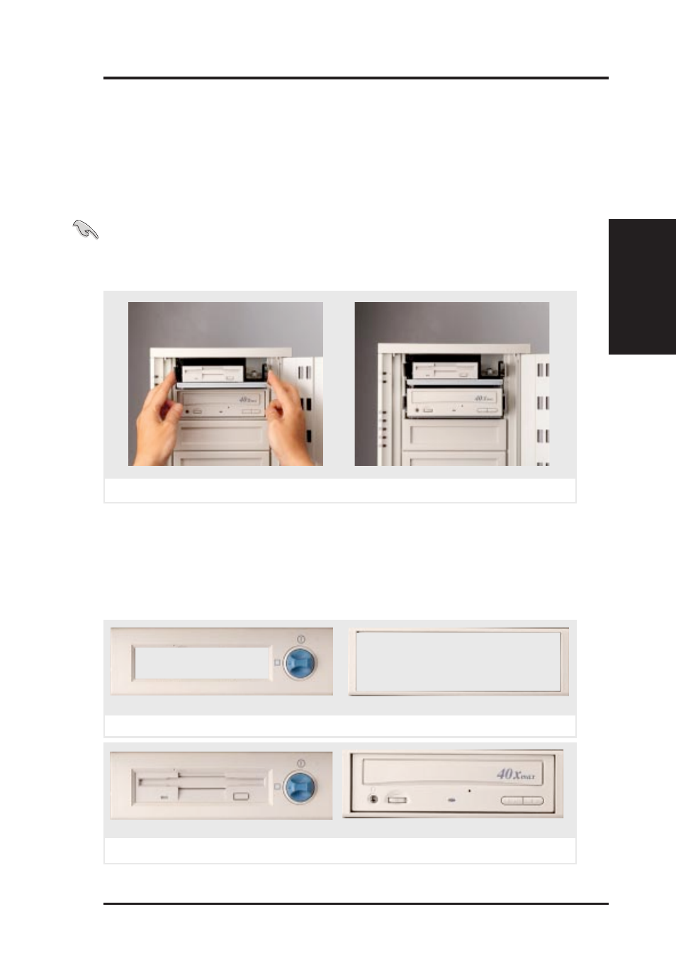 Ii. system components, Fixed storage devices, Floppy drive and cd-rom | Floppy drive and storage device spacers | Asus AP7500 User Manual | Page 17 / 40