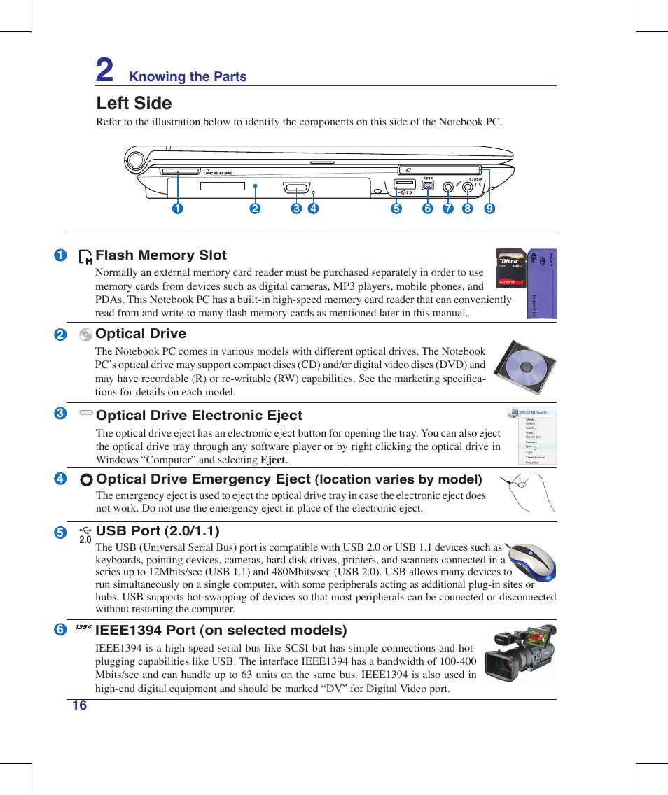 Left side | Asus F8Vr User Manual | Page 16 / 91