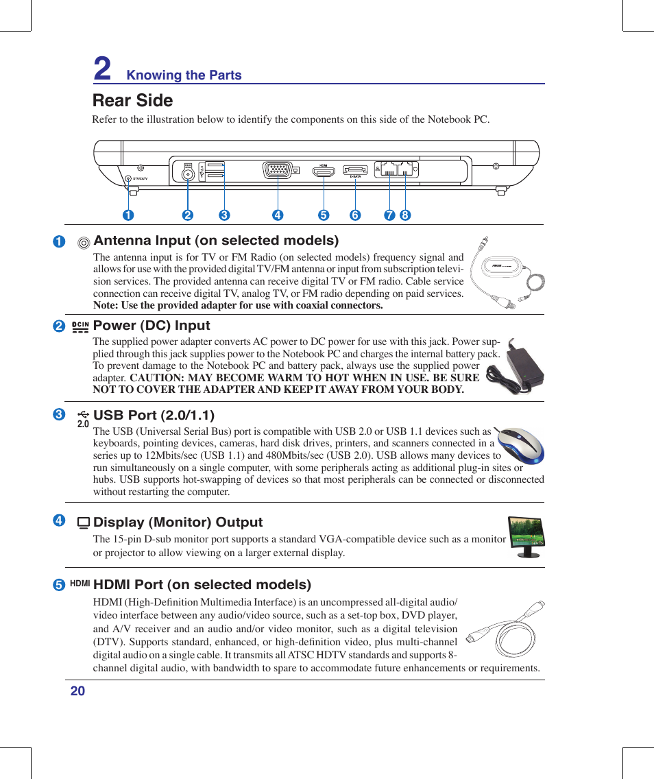 Rear side | Asus F8Vr User Manual | Page 20 / 91