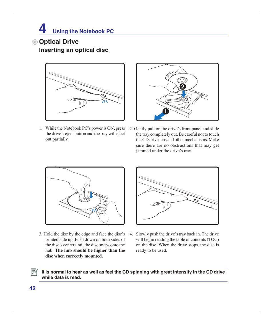 Optical drive | Asus F8Vr User Manual | Page 42 / 91