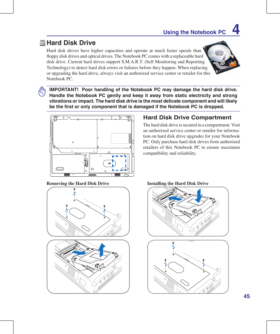 Hard disk drive | Asus F8Vr User Manual | Page 45 / 91