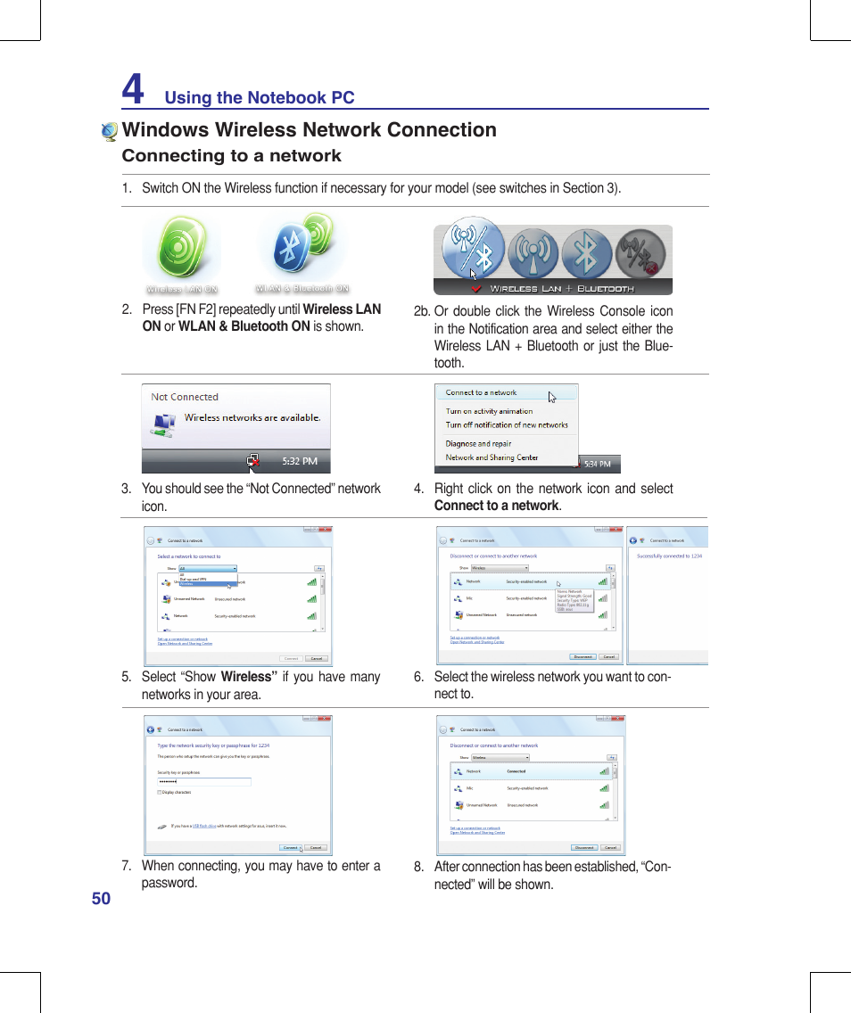 Windows wireless network connection | Asus F8Vr User Manual | Page 50 / 91