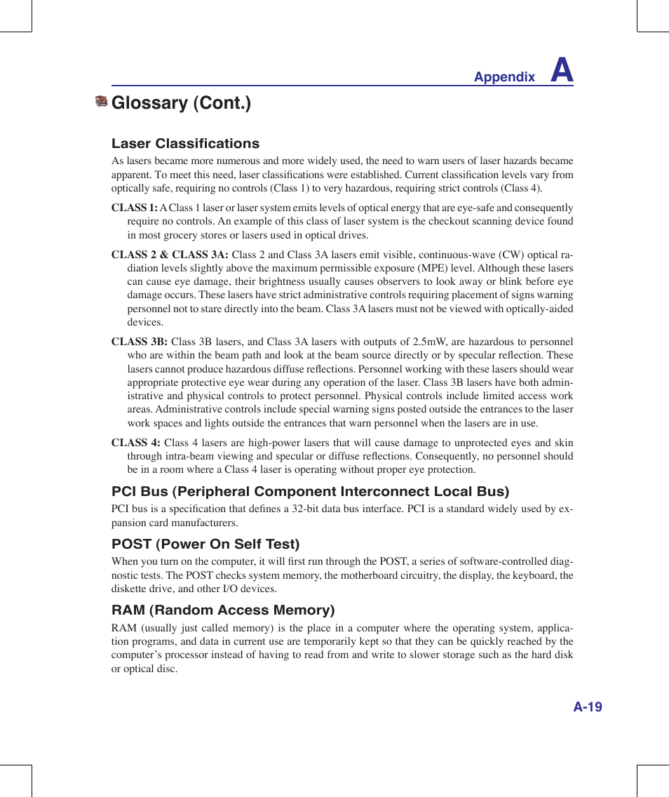 Glossary (cont.) | Asus F8Vr User Manual | Page 77 / 91