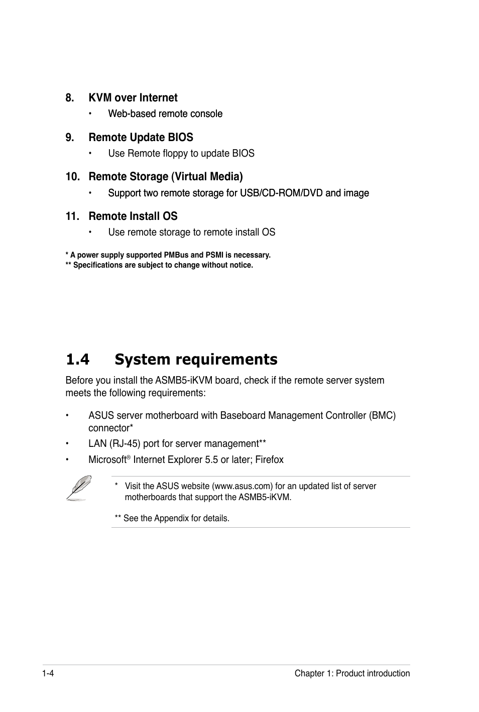 4 system requirements | Asus ASMB5-iKVM User Manual | Page 16 / 88