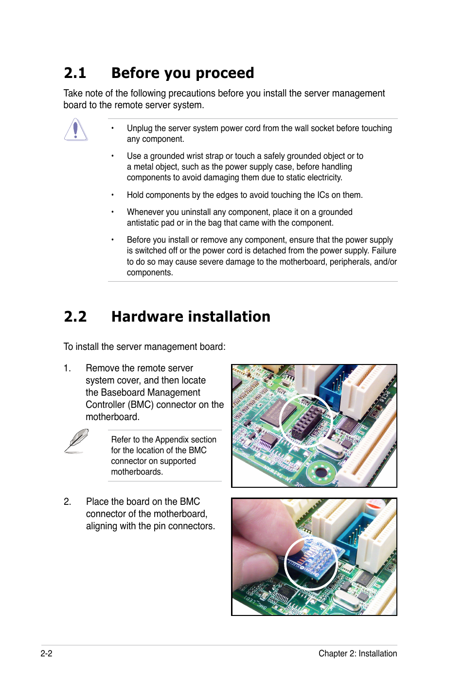 2 hardware installation, 1 before you proceed | Asus ASMB5-iKVM User Manual | Page 20 / 88