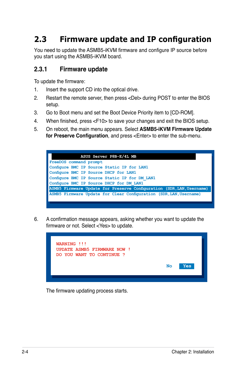 3 firmware update and ip configuration, 1 firmware update | Asus ASMB5-iKVM User Manual | Page 22 / 88