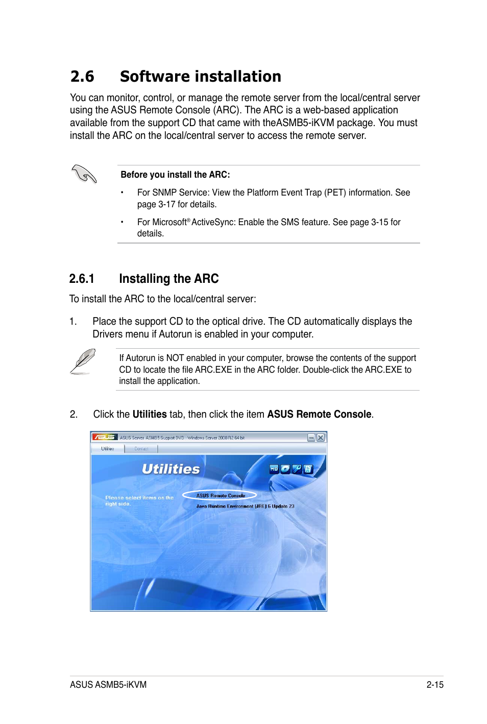 6 software installation, 1 installing the arc | Asus ASMB5-iKVM User Manual | Page 33 / 88