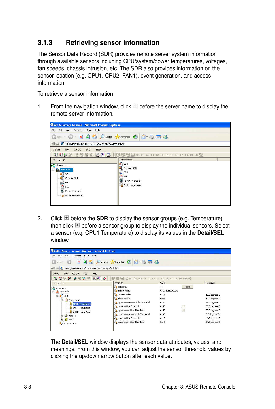 3 retrieving sensor information | Asus ASMB5-iKVM User Manual | Page 42 / 88