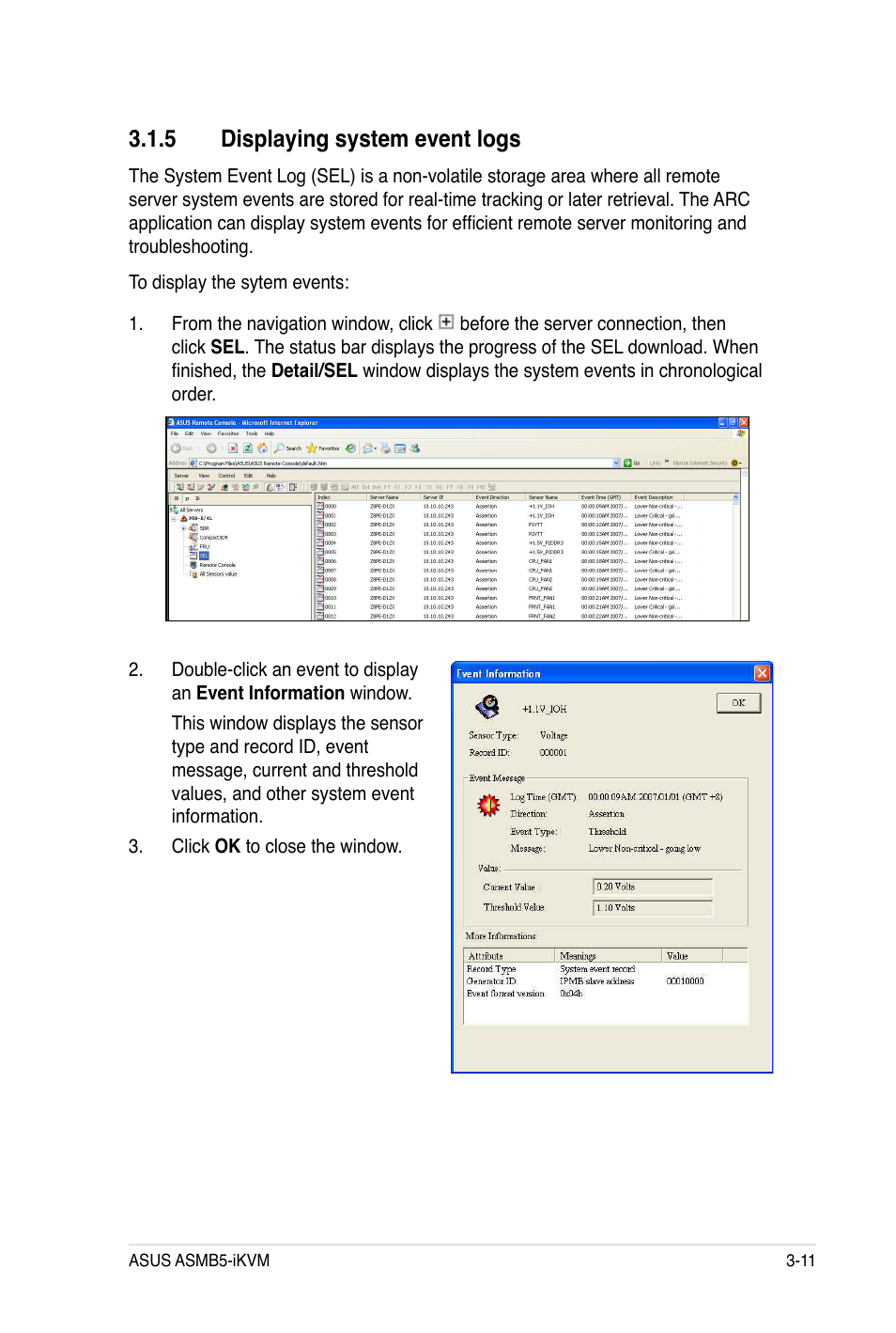 5 displaying system event logs | Asus ASMB5-iKVM User Manual | Page 45 / 88