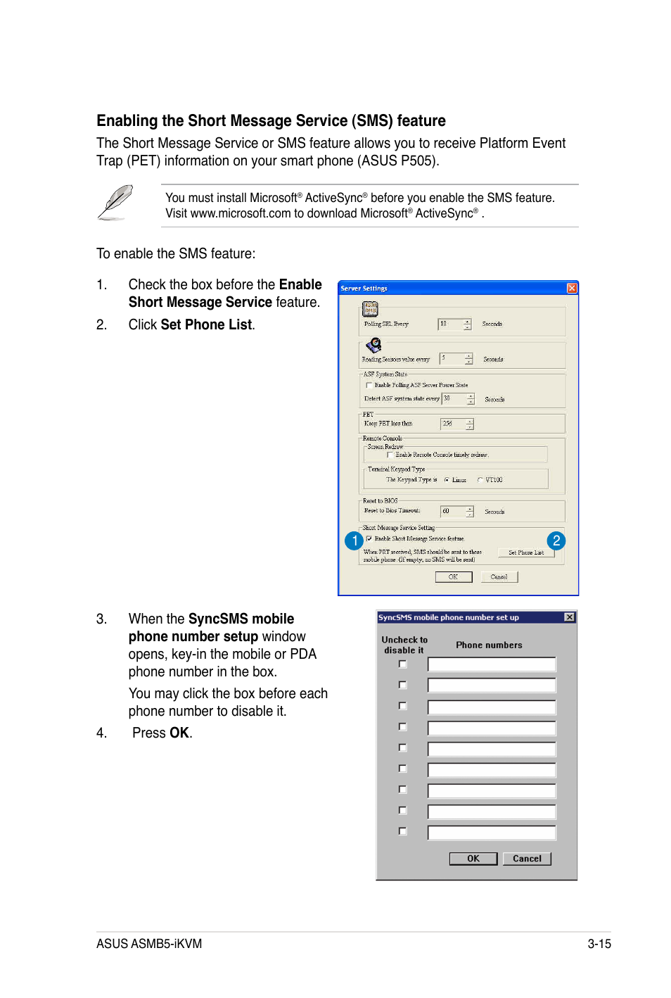 Enabling the short message service (sms) feature | Asus ASMB5-iKVM User Manual | Page 49 / 88