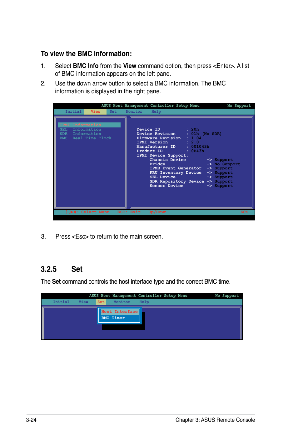 5 set, 24 chapter 3: asus remote console | Asus ASMB5-iKVM User Manual | Page 58 / 88