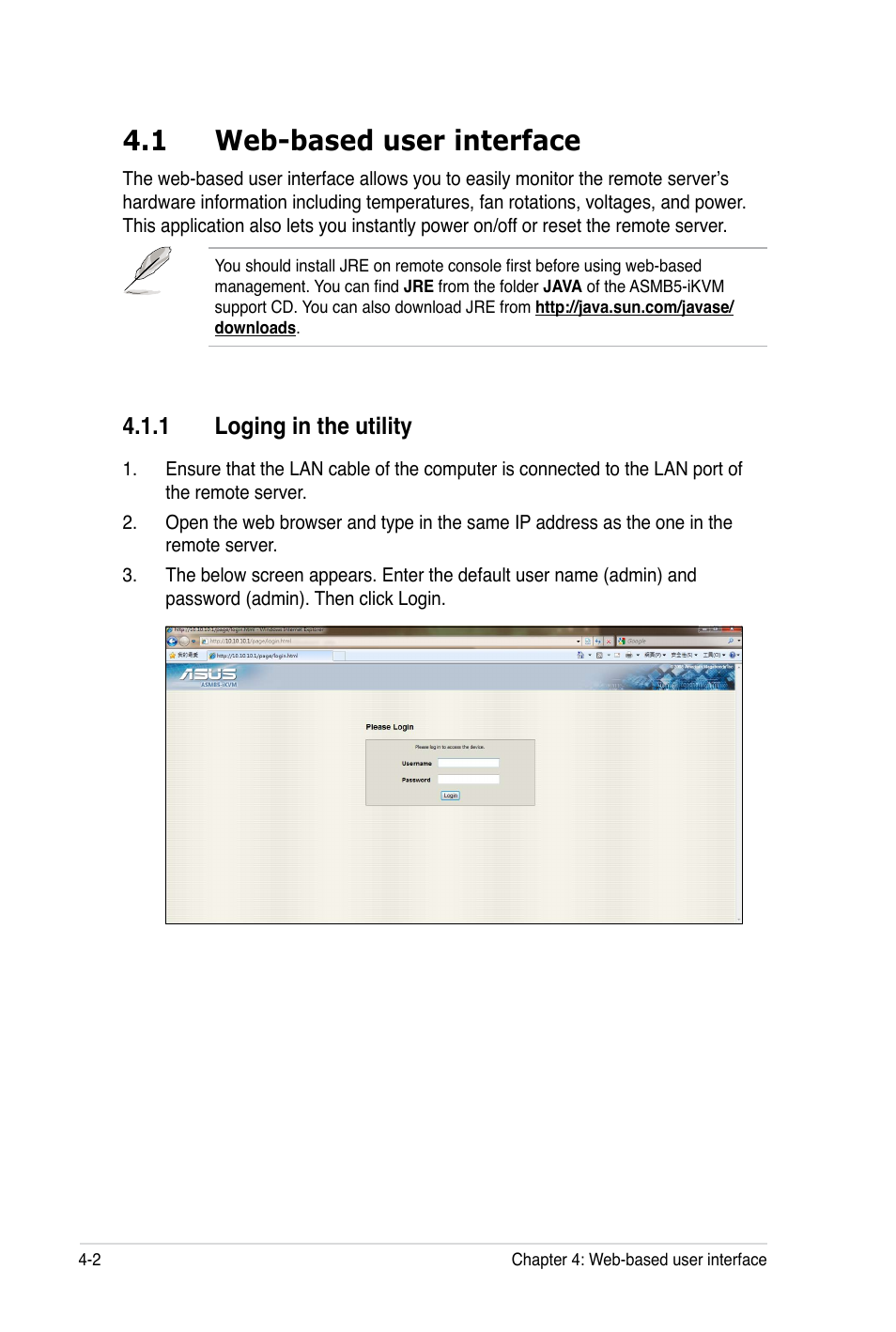 1 web-based user interface, 1 loging in the utility | Asus ASMB5-iKVM User Manual | Page 64 / 88