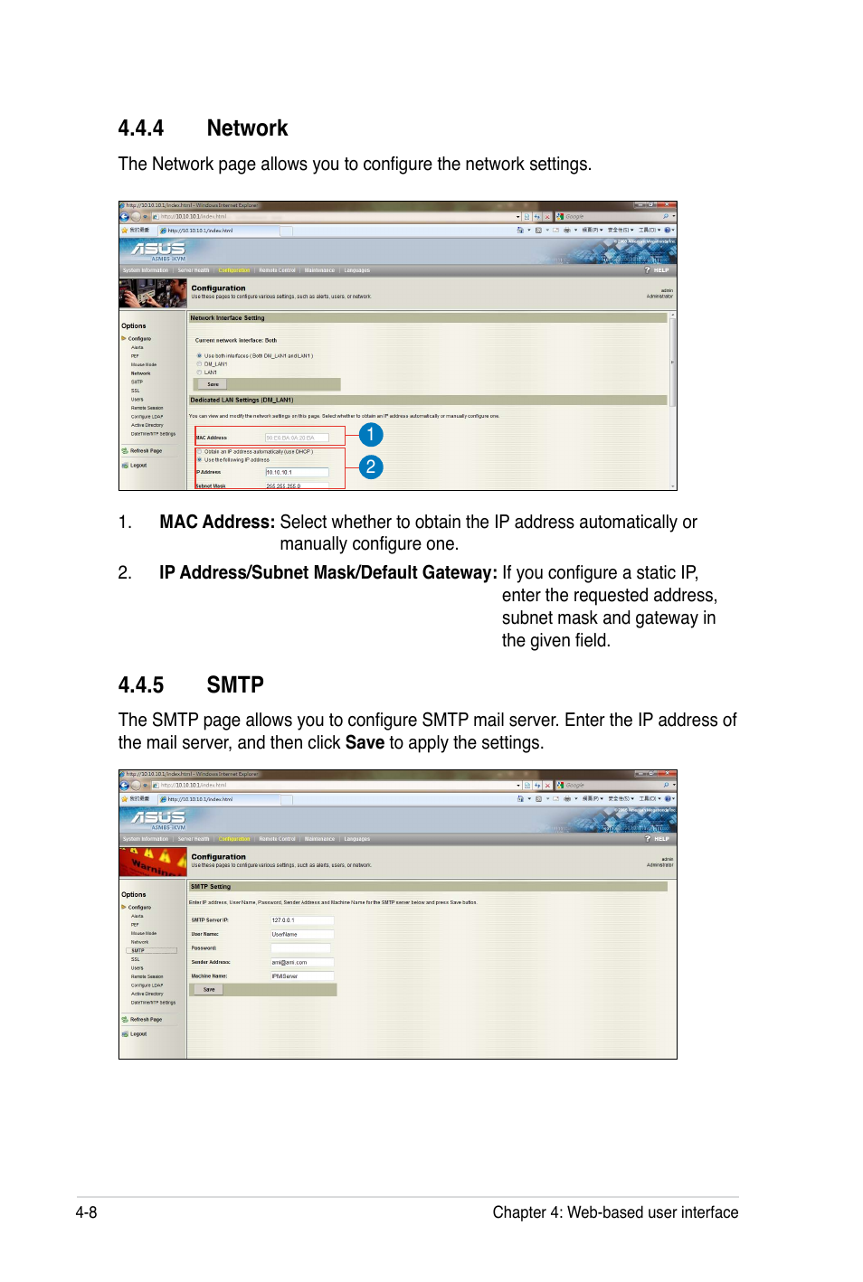 4 network, 5 smtp | Asus ASMB5-iKVM User Manual | Page 70 / 88