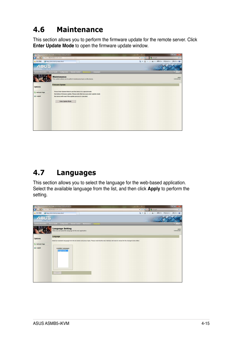 6 maintenance, 7 languages | Asus ASMB5-iKVM User Manual | Page 77 / 88