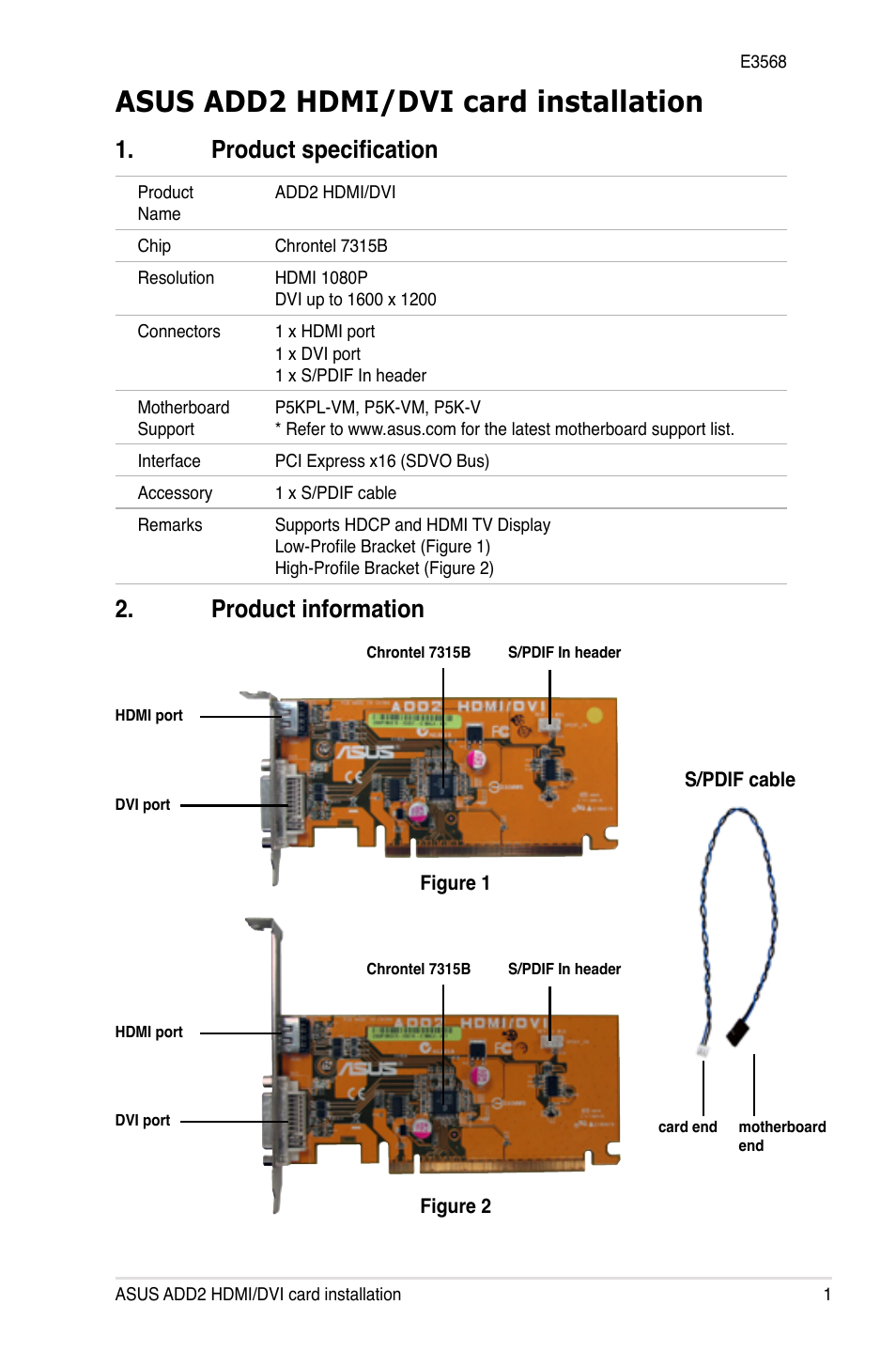 Asus ADD2 HDMI/DVI User Manual | 4 pages