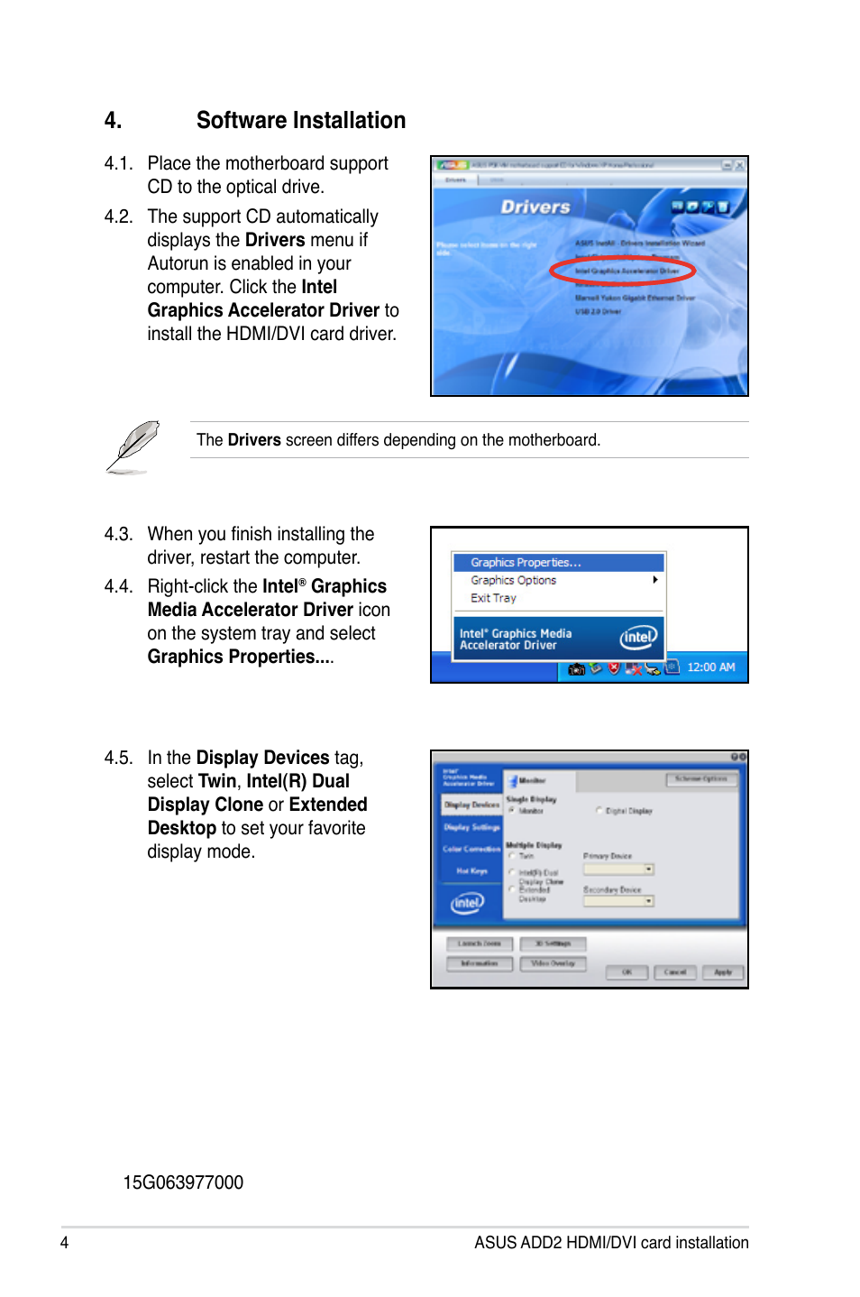 Software installation | Asus ADD2 HDMI/DVI User Manual | Page 4 / 4