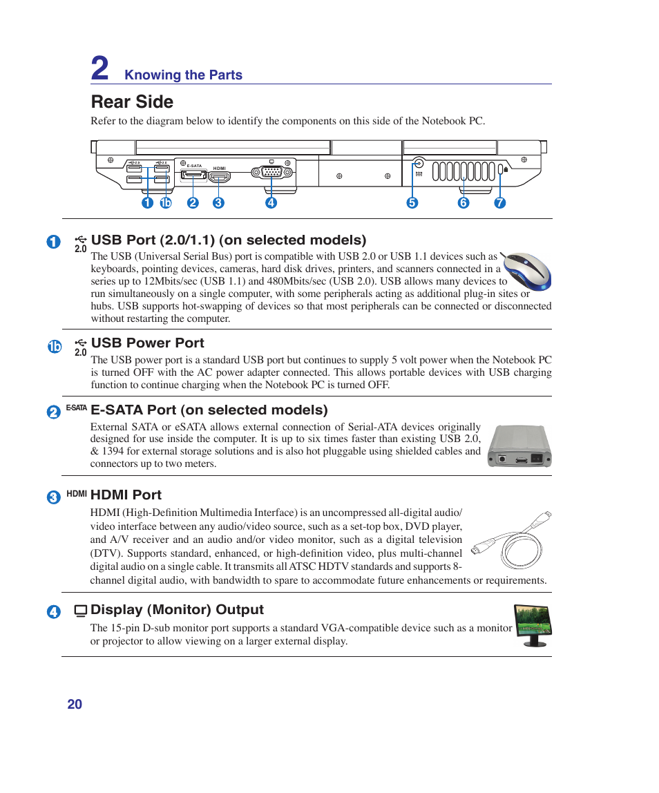 Rear side | Asus G1Sn User Manual | Page 20 / 89