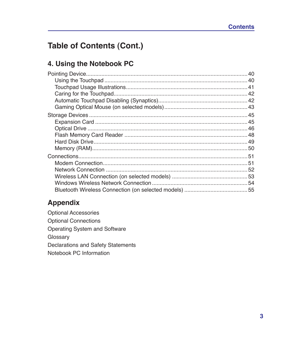 Table of contents (cont.) | Asus G1Sn User Manual | Page 3 / 89