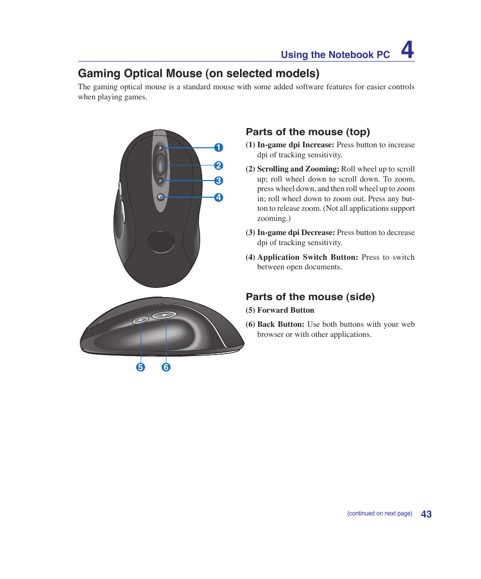 Gaming optical mouse (on selected models) | Asus G1Sn User Manual | Page 43 / 89