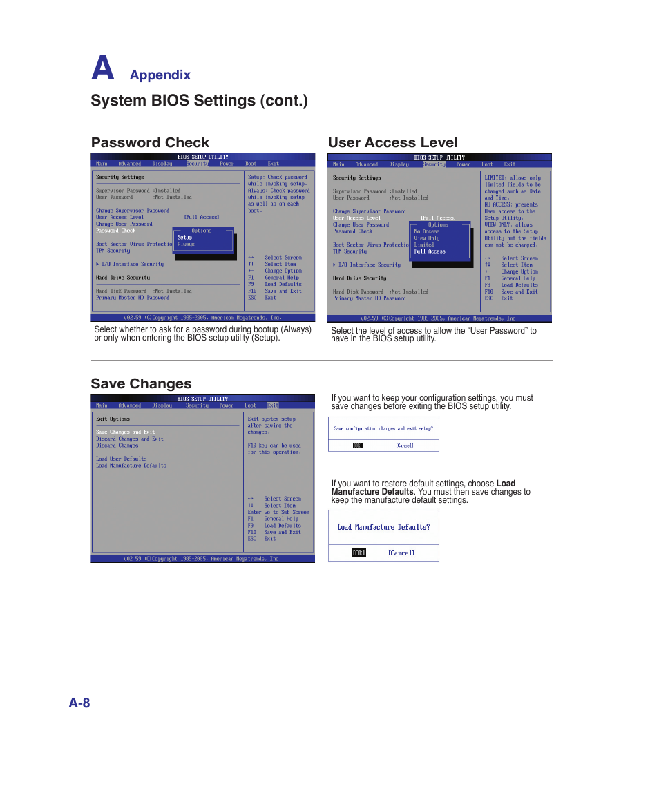 System bios settings (cont.) | Asus G1Sn User Manual | Page 64 / 89